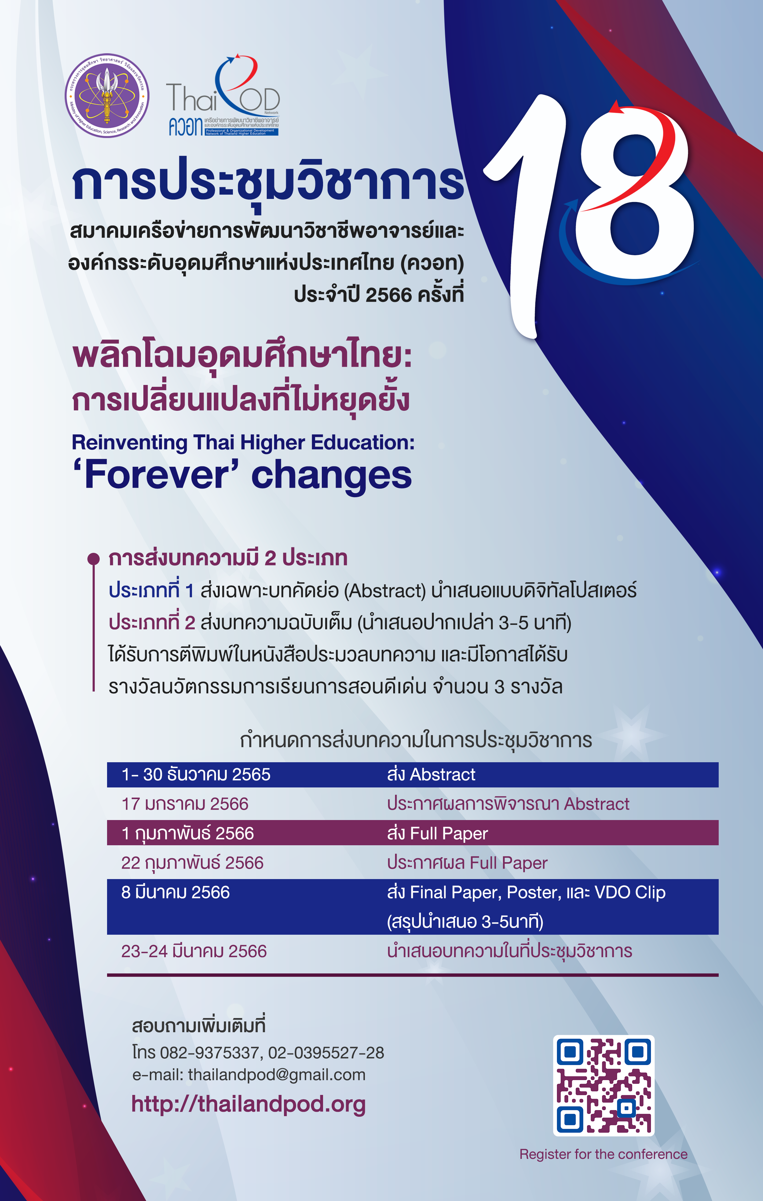 ขอเชญชวนสงบทความวชาการและบทความวจยในการประชมวชาการครงท ประจำป สถาบนวจย